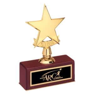 Polished Metal Goldtone Cast Star/Rosewood Piano Finish Base/Black Brass Plate