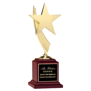 Star Casting in Goldtone Finish on Rosewood Piano Finish Base/Black Brass Plate