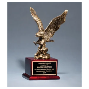 Antique Bronze Resin Eagle on Rosewood Piano Finish Base/Black Brass Plate