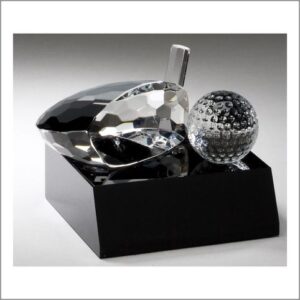 Clear Crystal Golf Ball & Club on Black Pedestal Base