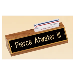 American Walnut Nameplate with Business Card Holder, Black Plate