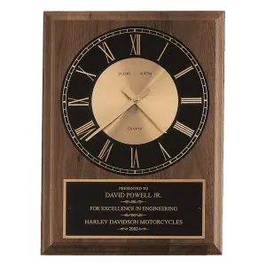 American Walnut Round Face Quartz Clock with Black Plate