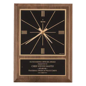 American Walnut Square Face Quartz Clock with Black Plate