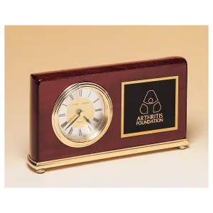 Rosewood Piano Finish Clock, Brass Base, Diamond Spun Dial, 3 Hand Movement