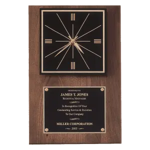 American Walnut Quartz Clock with Black Plate/Hangs Vertical or Horizontal