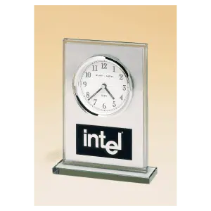 Glass Clock, Brushed Aluminum Panel, White Dial and Black Aluminum Plate