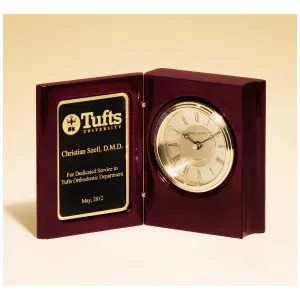 Rosewood Piano Finish Book Clock w/Diamond Spun Dial, 3 Hand Movement, Plate