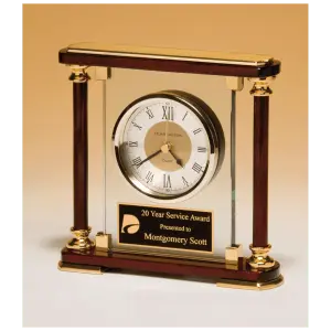 Glass and Rosewood Piano Finish Clock with Gold Metal Accents