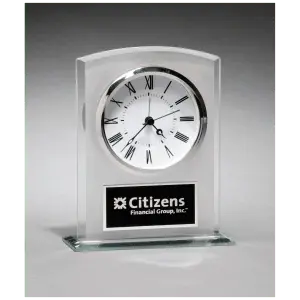 Glass Clock with Frosted Top, Polished Edge and Base, Black Plate
