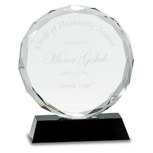 Round Facet Crystal on Black Pedestal Base