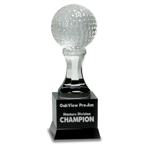 Crystal Golf Ball on Black Pedestal Base