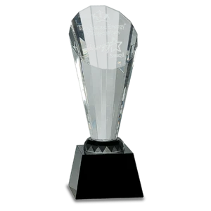Clear Crystal Faceted Rising Spire on Black Base