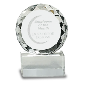 Round Facet Crystal on Black Pedestal Base