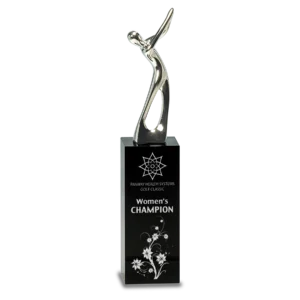 Silver Metal Golf Figure on Black Crystal Pedestal