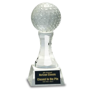 Crystal Golf Ball on Clear Pedestal Base