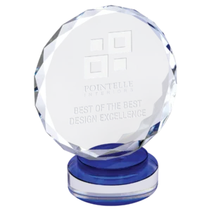 Round Facet Crystal on Blue & Clear Round Base