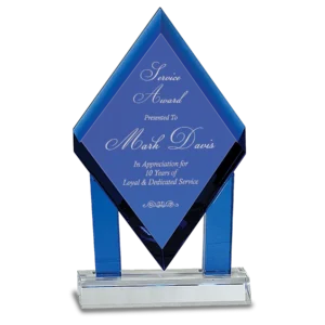 Blue Crystal Floating Diamond with Blue Columns on Clear Base