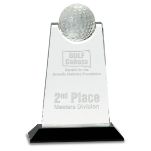 Clear Crystal Tablet with Inset Golf Ball on Black Pedestal Base