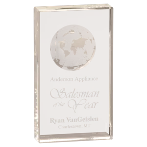 Clear Crystal Rectangle with Globe Etching