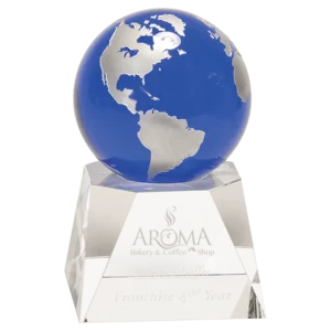 Blue Crystal Globe on Clear Crystal Base
