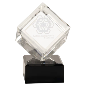Clear Crystal Cube on Black Pedestal Base