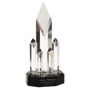 Clear Crystal 5 Rising Diamonds on Black Pedestal Base