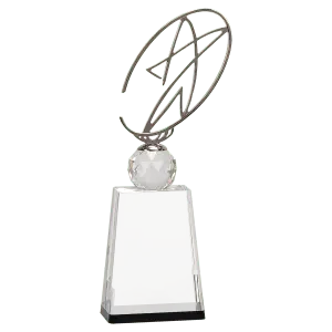 Clear/Black Crystal Award with Silver Metal Oval Star