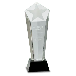 Medium Crystal Frosted Star Column on Black Pedestal Base