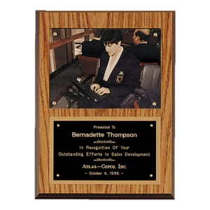 Oak Finish Photo Plaque with Black Brass Plates-Photo Size 5" x 7"