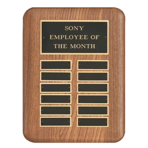 American Walnut Plate Perpetual Plaque with Black Brass Header Plate