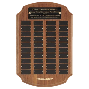 American Walnut Plate Perpetual Plaque with Black Brass Plates/Gold Trim