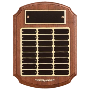 American Walnut Plate Perpetual Plaque with Black Brass Plates/Gold Trim