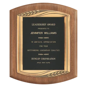 American Walnut Plaque with Antique Bronze Frame and Black Brass Plate