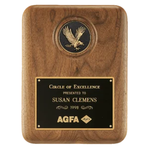 American Walnut Plaque/Detailed Black & Gold Eagle Medallion/Black LaserFX Plate