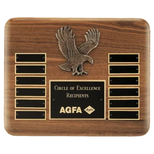 Walnut 12 Plate Perpetual Plaque w/Antique Bronze Eagle Casting/LaserFX Plates
