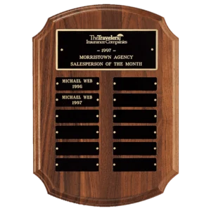 American Walnut 12 Plate Perpetual Plaque with Black Brass Plates