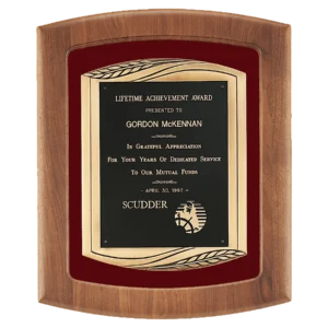 Walnut Frame w/Maroon Velour Backing/Antique Bronze Frame and Black Brass Plate