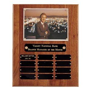 American Walnut 12 Plate Photo Plaque w/Black Brass Plates-Holds 5" x 7" Photo