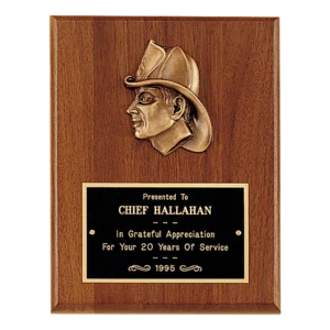 American Walnut Plaque with Firefighter Relief and Black Brass Plate