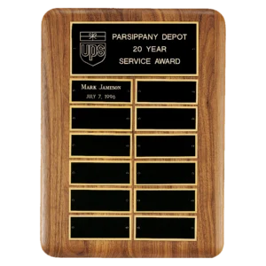 American Walnut 12 Plate Perpetual Plaque with Black Brass Header Plate