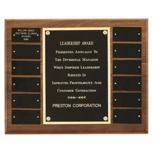American Walnut 12 Plate Perpetual Plaque with Black Brass Plates