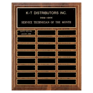Walnut Step-Edge Plate Perpetual Plaque with Black Brass Plat