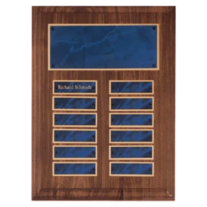 American Walnut 12 Plate Perpetual Plaque with Sapphire Marble Brass Plates