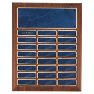 American Walnut 24 Plate Perpetual Plaque with Sapphire Marble Brass Plates