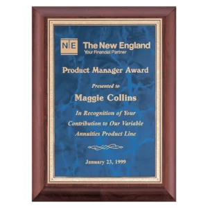 Cherry Finish Plaque with Sapphire Marble/Gold Florentine LaserFX Plate