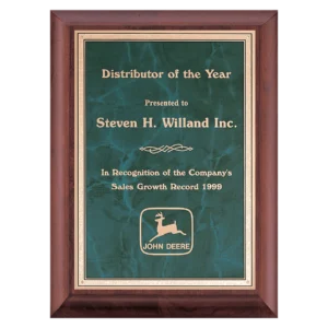 Cherry Finish Plaque with Emerald Marble/Gold Florentine LaserFX Plate