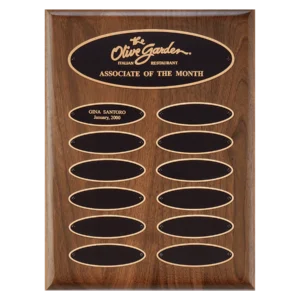 American Walnut 12 Plate Perpetual Plaque with Black Brass Elliptical Plates