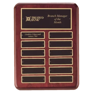 Rosewood Piano Finish Perpetual Plaque with Black Brass Plates