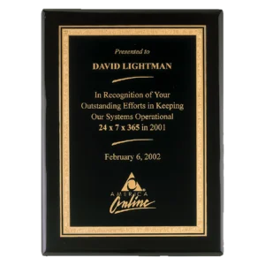 Black Piano Finish Airflyte Plaque with Black/Gold Florentine LaserFX Plate