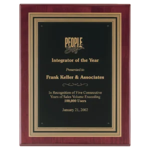 Rosewood Piano Finish Plaque, Black/Gold Embossed Back Plate & Black Brass Plate